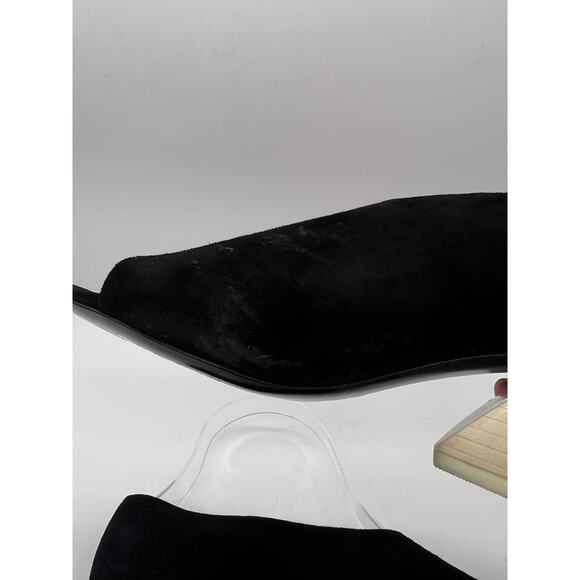 Mercedes Castillo Black Suede Cream Stacked Heel Slip On Peep Toe Shoe US 7 - Picture 9 of 11